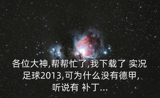 各位大神,幫幫忙了,我下載了 實況 足球2013,可為什么沒有德甲,聽說有 補丁...