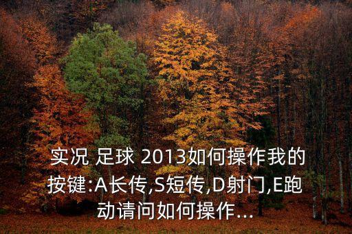  實(shí)況 足球 2013如何操作我的按鍵:A長(zhǎng)傳,S短傳,D射門,E跑動(dòng)請(qǐng)問(wèn)如何操作...