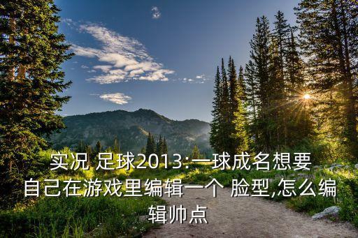  實況 足球2013:一球成名想要自己在游戲里編輯一個 臉型,怎么編輯帥點(diǎn)