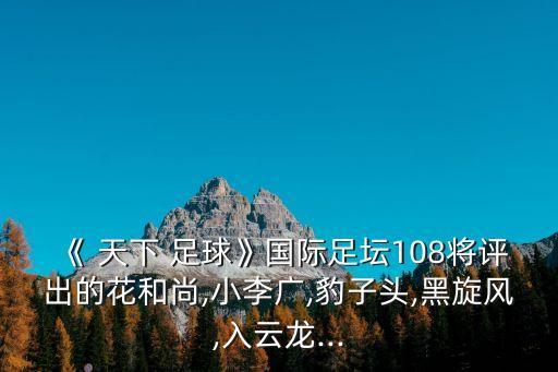 《 天下 足球》國(guó)際足壇108將評(píng)出的花和尚,小李廣,豹子頭,黑旋風(fēng),入云龍...