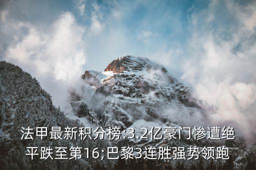 法甲最新積分榜:3.2億豪門慘遭絕平跌至第16;巴黎3連勝強(qiáng)勢領(lǐng)跑