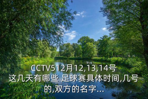 CCTV512月12,13,14號(hào)這幾天有哪些 足球賽具體時(shí)間,幾號(hào)的,雙方的名字...
